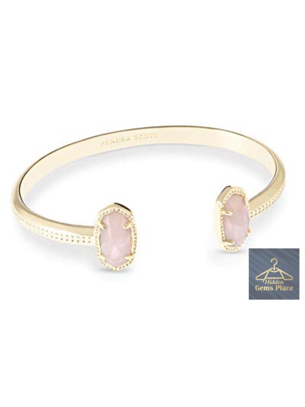 Kendra Scott Elton Cuff Bracelet Gold Plated Brass with Rose Quartz Stone